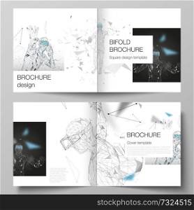 The vector illustration of the editable layout of two covers templates for square design bifold brochure, magazine, flyer. Man with glasses of virtual reality. Abstract vr, future technology concept. The vector illustration of the editable layout of two covers templates for square design bifold brochure, magazine, flyer. Man with glasses of virtual reality. Abstract vr, future technology concept.