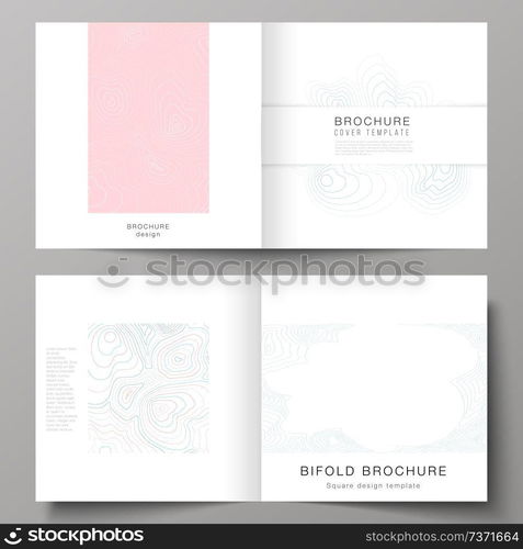 The vector illustration of the editable layout of two covers templates for square design bifold brochure, magazine, flyer, booklet. Topographic contour map, abstract monochrome background. The vector illustration of the editable layout of two covers templates for square design bifold brochure, magazine, flyer, booklet. Topographic contour map, abstract monochrome background.