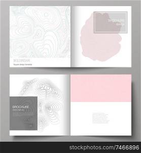 The vector illustration of the editable layout of two covers templates for square design bifold brochure, magazine, flyer, booklet. Topographic contour map, abstract monochrome background. The vector illustration of the editable layout of two covers templates for square design bifold brochure, magazine, flyer, booklet. Topographic contour map, abstract monochrome background.