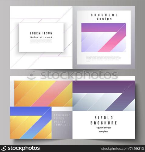 The vector illustration of the editable layout of two covers templates for square design bifold brochure, magazine, flyer, booklet. Creative modern cover concept, colorful background. The vector illustration of the editable layout of two covers templates for square design bifold brochure, magazine, flyer, booklet. Creative modern cover concept, colorful background.