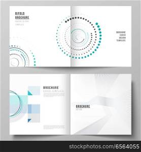 The vector illustration of the editable layout of two covers templates with simple geometric background made from dots, circles, rectangles for square design bifold brochure, magazine, flyer, booklet. The vector illustration of the editable layout of two covers templates with simple geometric background made from dots, circles, rectangles for square design bifold brochure, magazine, flyer, booklet.