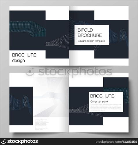 The vector illustration of the editable layout of two covers templates with simple geometric background made from dots, circles, rectangles for square design bifold brochure, magazine, flyer, booklet. The vector illustration of the editable layout of two covers templates with simple geometric background made from dots, circles, rectangles for square design bifold brochure, magazine, flyer, booklet.