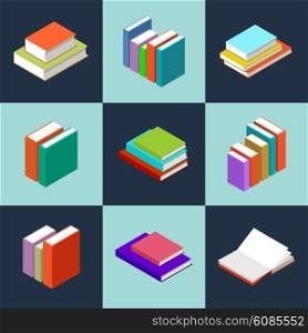 The vector image of isometric books in the opened and closed look
