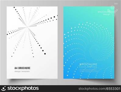 The vector layout of A4 format modern cover mockups design templates for brochure, magazine, flyer, booklet, annual report. Geometric technology background. Abstract monochrome vortex trail. The vector layout of A4 format modern cover mockups design templates for brochure, magazine, flyer, booklet, annual report. Geometric technology background. Abstract monochrome vortex trail.