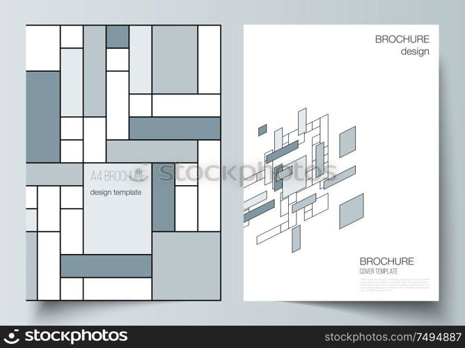 The vector layout of A4 format modern cover mockups design templates for brochure, flyer, booklet, annual report. Abstract polygonal background, colorful mosaic pattern, retro bauhaus de stijl design. The vector layout of A4 format modern cover mockups design templates for brochure, flyer, booklet, annual report. Abstract polygonal background, colorful mosaic pattern, retro bauhaus de stijl design.