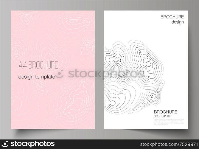 The vector layout of A4 format modern cover mockups design templates for brochure, magazine, flyer, booklet, annual report. Topographic contour map, abstract monochrome background. The vector layout of A4 format modern cover mockups design templates for brochure, magazine, flyer, booklet, annual report. Topographic contour map, abstract monochrome background.