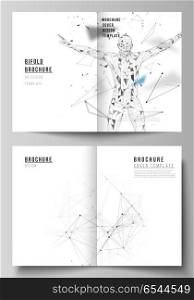 The vector layout of two A4 format cover mockups design templates for bifold brochure, flyer, report. Technology, science concept. Molecule structure, connecting lines and dots. Futuristic background. The vector layout of two A4 format cover mockups design templates for bifold brochure, flyer, report. Technology, science concept. Molecule structure, connecting lines and dots. Futuristic background.