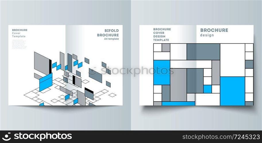 The vector layout of two A4 format modern cover mockups design templates for bifold brochure, flyer, booklet. Abstract polygonal background, colorful mosaic pattern, retro bauhaus de stijl design. The vector layout of two A4 format modern cover mockups design templates for bifold brochure, flyer, booklet. Abstract polygonal background, colorful mosaic pattern, retro bauhaus de stijl design.