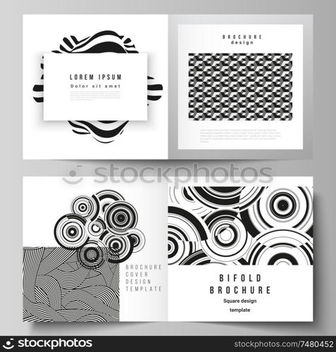 The vector layout of two covers templates for square design bifold brochure, magazine, flyer, booklet. Trendy geometric abstract background in minimalistic flat style with dynamic composition. The vector layout of two covers templates for square design bifold brochure, magazine, flyer, booklet. Trendy geometric abstract background in minimalistic flat style with dynamic composition.