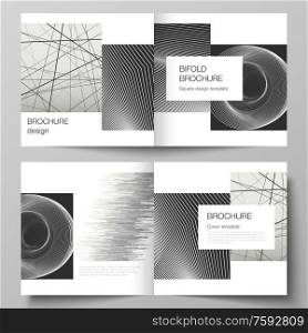 The vector layout of two covers templates for square design bifold brochure, magazine, flyer, booklet. Geometric abstract background, futuristic science and technology concept for minimalistic design. The vector layout of two covers templates for square design bifold brochure, magazine, flyer, booklet. Geometric abstract background, futuristic science and technology concept for minimalistic design.