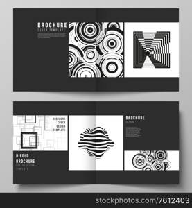 The vector layout of two covers templates for square design bifold brochure, magazine, flyer, booklet. Trendy geometric abstract background in minimalistic flat style with dynamic composition. The vector layout of two covers templates for square design bifold brochure, magazine, flyer, booklet. Trendy geometric abstract background in minimalistic flat style with dynamic composition.