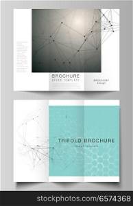 The vector layouts of modern creative covers design templates for trifold brochure or flyer. Technology, science, medical concept. Molecule structure, connecting lines and dots. Futuristic background.. The vector layouts of modern creative covers design templates for trifold brochure or flyer. Technology, science, medical concept. Molecule structure, connecting lines and dots. Futuristic background