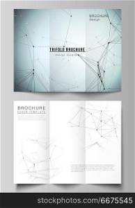 The vector layouts of modern creative covers design templates for trifold brochure or flyer. Technology, science, medical concept. Molecule structure, connecting lines and dots. Futuristic background. The vector layouts of modern creative covers design templates for trifold brochure or flyer. Technology, science, medical concept. Molecule structure, connecting lines and dots. Futuristic background.