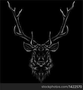The Vector logo deer for T-shirt print design or outwear. Hunting style deer background. This drawing would be nice to make on the black fabric or canvas.. The Vector logo deer for T-shirt print design or outwear. Hunting style deer background. This drawing would be nice to make on the black fabric or canvas