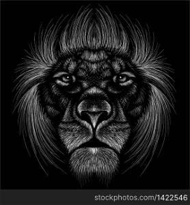 The Vector logo lion for tattoo or T-shirt print design or outwear. Hunting style lions background. This hand drawing would be nice to make on the black fabric or canvas.