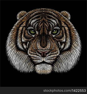 The Vector logo tiger for tattoo or T-shirt design or outwear. Hunting style big cat print on black background. This hand drawing is for black fabric or canvas. The Vector logo tiger for tattoo or T-shirt design or outwear. Hunting style big cat print on black background. This hand drawing is for black fabric or canvas.