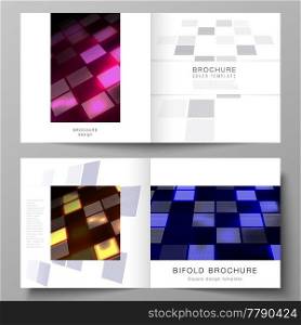 The vector of the editable layout of two covers templates for square design bifold brochure, magazine, flyer, booklet. Abstract hi-tech background in perspective. Futuristic technology backdrop. The vector of the editable layout of two covers templates for square design bifold brochure, magazine, flyer, booklet. Abstract hi-tech background in perspective. Futuristic technology backdrop.