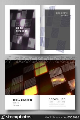 The vector of two editable layout A4 format cover design templates for bifold brochure, magazine, flyer, booklet. Abstract hi-tech background in perspective. Futuristic digital technology backdrop.. The vector of the two editable layout A4 format cover design templates for bifold brochure, magazine, flyer, booklet. Abstract hi-tech background in perspective. Futuristic digital technology backdrop