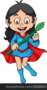 The vegetable superhero girl with the asparagus