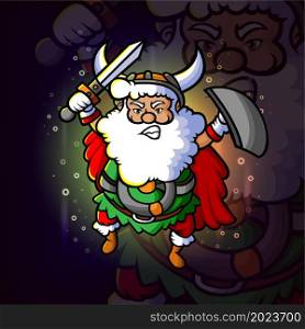 The viking santa is ready for fight esport mascot design