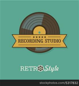 The vinyl record. Vector emblem. Logo in retro style. Recording Studio.