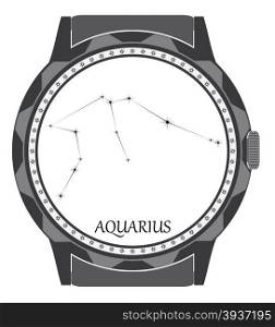 The watch dial with the zodiac sign Aquarius. Vector