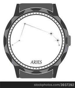The watch dial with the zodiac sign Aries. Vector