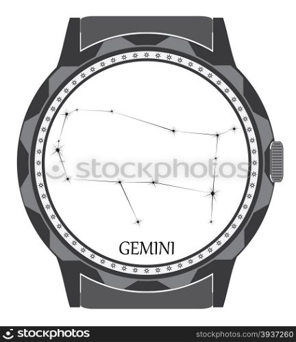 The watch dial with the zodiac sign Gemini. Vector