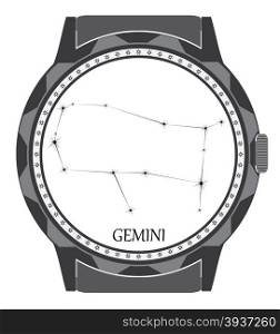 The watch dial with the zodiac sign Gemini. Vector