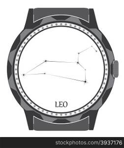 The watch dial with the zodiac sign Leo. Vector