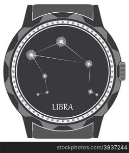 The watch dial with the zodiac sign Libra. Vector