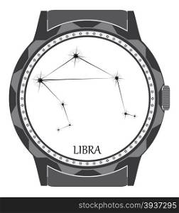 The watch dial with the zodiac sign Libra. Vector