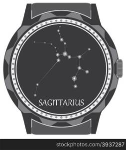 The watch dial with the zodiac sign Sagittarius. Vector