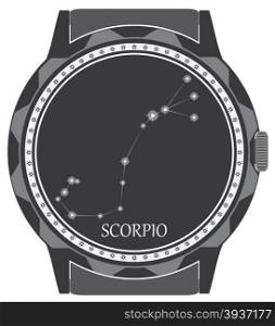 The watch dial with the zodiac sign Scorpio. Vector