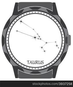 The watch dial with the zodiac sign Taurus. Vector