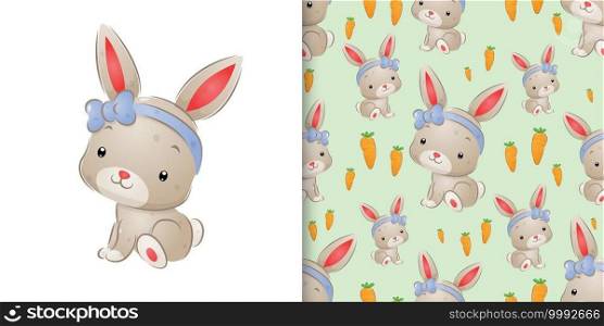 The watercolor inspiration of the cute rabbit with the ribbon head band