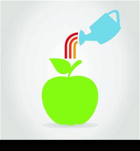 The watering can waters an apple. A vector illustration