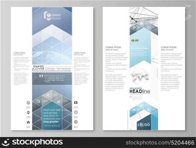The white colored minimalistic vector illustration of the editable layout of two modern blog graphic pages mockup design templates. World globe on blue. Global network connections, lines and dots.. The white colored minimalistic vector illustration of the editable layout of two modern blog graphic pages mockup design templates. World globe on blue. Global network connections, lines and dots