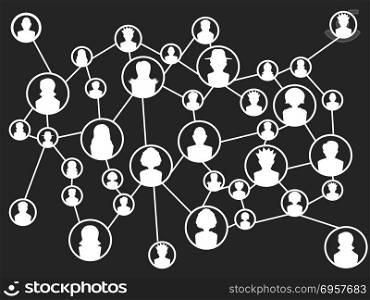 the white global social network on black background. white global social network background