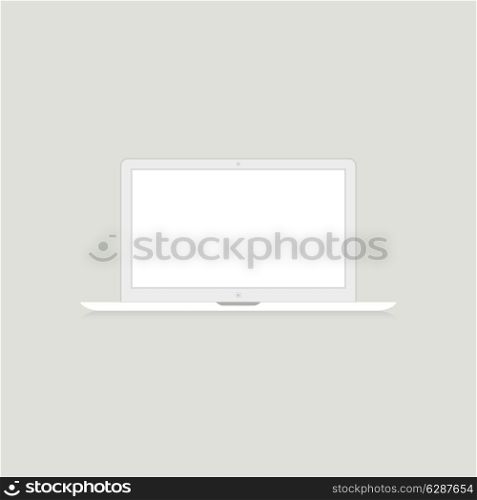 The white laptop on a grey background. A vector illustration