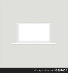 The white laptop on a grey background. A vector illustration