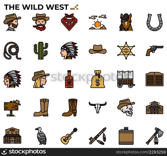 The Wild West filled outline icon set.