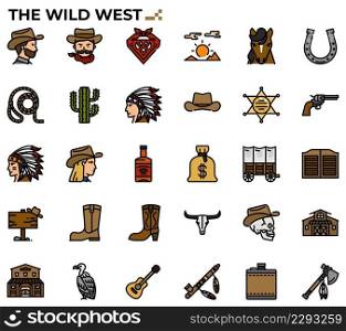 The Wild West filled outline icon set.