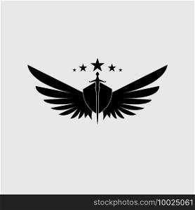 The winged sword with shield vector icon.