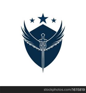 The winged sword with shield vector icon.