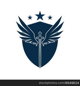 The winged sword with shield vector icon.