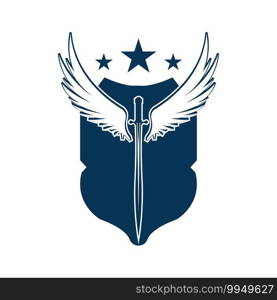 The winged sword with shield vector icon.