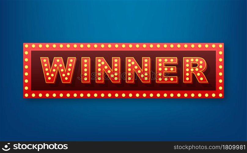 The winner retro banner with glowing lamps. Poker, cards, roulette and lottery. Vector stock illustration. The winner retro banner with glowing lamps. Poker, cards, roulette and lottery. Vector stock illustration.