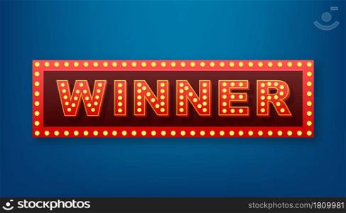The winner retro banner with glowing lamps. Poker, cards, roulette and lottery. Vector stock illustration. The winner retro banner with glowing lamps. Poker, cards, roulette and lottery. Vector stock illustration.