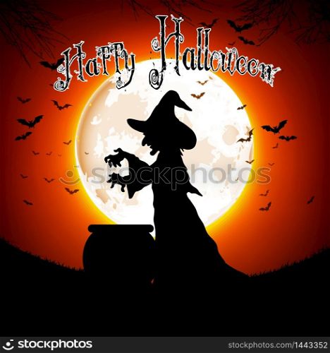 The witch cooks on the full moon. vector